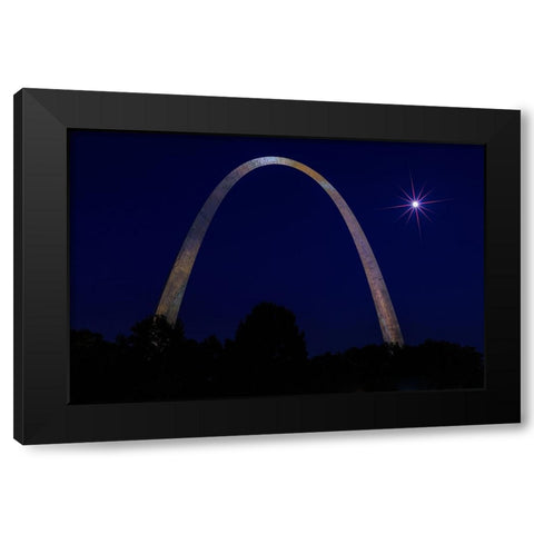 St. Louis Arch With Starburst Moon Black Modern Wood Framed Art Print by Galloimages Online