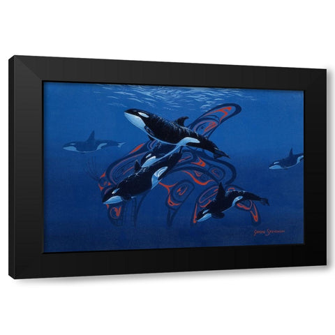 Blue Orcas Black Modern Wood Framed Art Print by Stevenson, Graeme