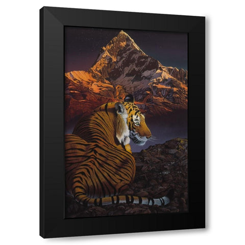 Cosmic Tiger Black Modern Wood Framed Art Print by Stevenson, Graeme