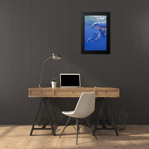 Dolphin Smile Black Modern Wood Framed Art Print by Stevenson, Graeme