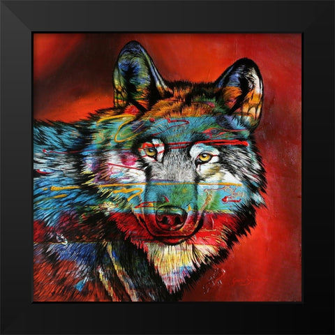 Electric Wolf Black Modern Wood Framed Art Print by Stevenson, Graeme