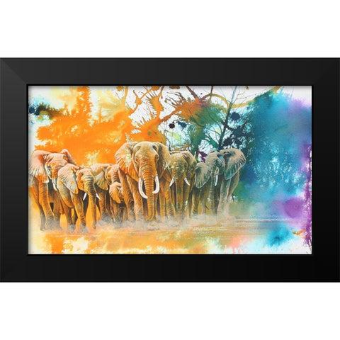 Elephant Tribe Black Modern Wood Framed Art Print by Stevenson, Graeme
