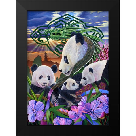 Panda Play Black Modern Wood Framed Art Print by Stevenson, Graeme