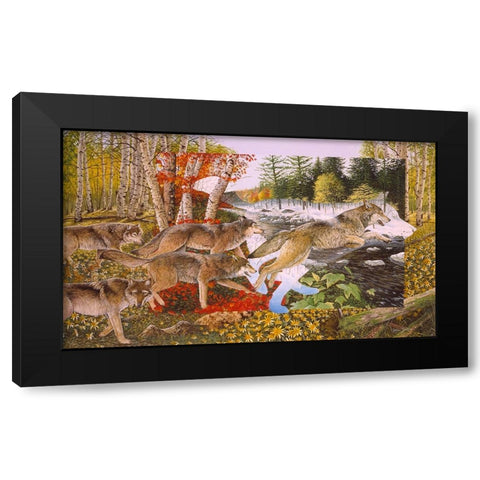 Seasons Of The Wolf Black Modern Wood Framed Art Print by Stevenson, Graeme
