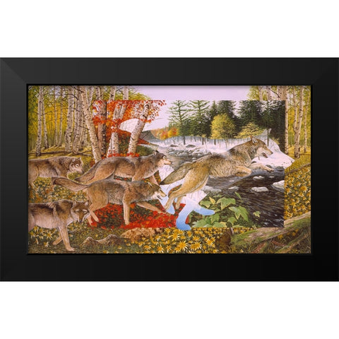 Seasons Of The Wolf Black Modern Wood Framed Art Print by Stevenson, Graeme
