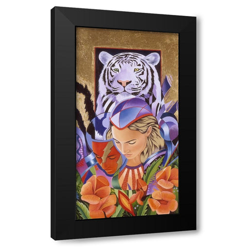 Tiger Think Black Modern Wood Framed Art Print by Stevenson, Graeme