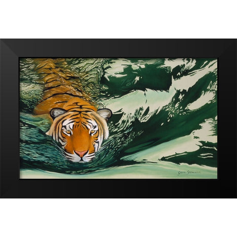 Tiger Waters Black Modern Wood Framed Art Print by Stevenson, Graeme