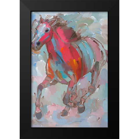 Red Runner Black Modern Wood Framed Art Print by Khorasani, Hooshang