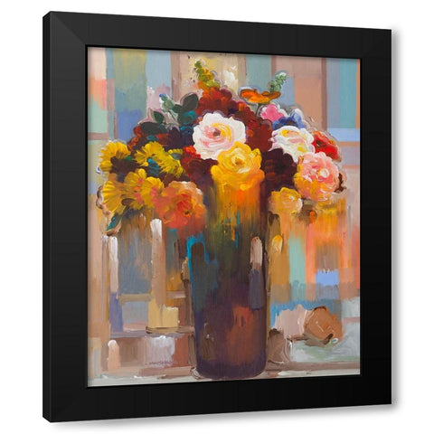 Golden Bouquet Black Modern Wood Framed Art Print by Khorasani, Hooshang
