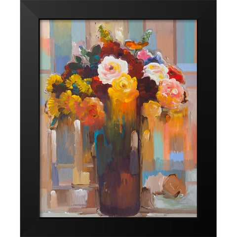 Golden Bouquet Black Modern Wood Framed Art Print by Khorasani, Hooshang