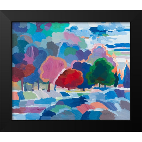 Stream Side Gathering Black Modern Wood Framed Art Print by Khorasani, Hooshang