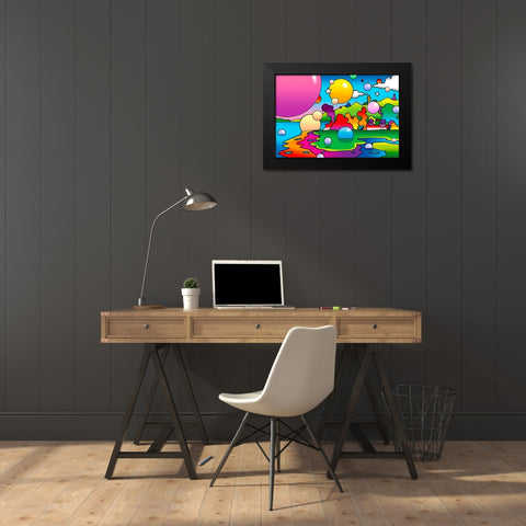 Bubbles Landscape Black Modern Wood Framed Art Print by Green, Howie