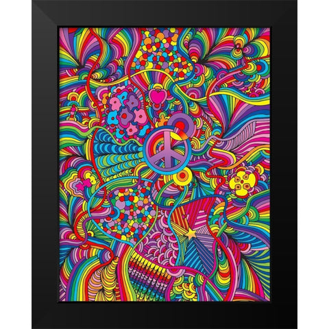 Peace Sign Lines Black Modern Wood Framed Art Print by Green, Howie