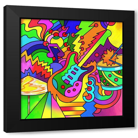 Pop Art Guitar Drum Black Modern Wood Framed Art Print by Green, Howie