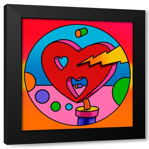 Pop-Art-Lightning-Heart-Circle Black Modern Wood Framed Art Print by Green, Howie