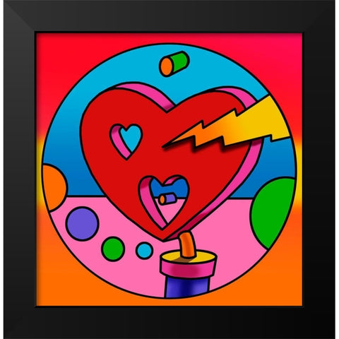 Pop-Art-Lightning-Heart-Circle Black Modern Wood Framed Art Print by Green, Howie