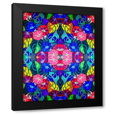 Pop Art Flowers Kaleidoscope Black Modern Wood Framed Art Print with Double Matting by Green, Howie