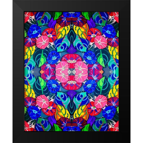 Pop Art Flowers Kaleidoscope Black Modern Wood Framed Art Print by Green, Howie