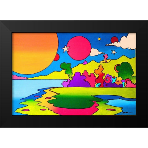 Pop Art Landscape 1216 Black Modern Wood Framed Art Print by Green, Howie