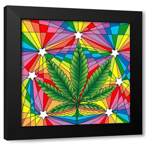 Marijuana Leaf Black Modern Wood Framed Art Print by Green, Howie