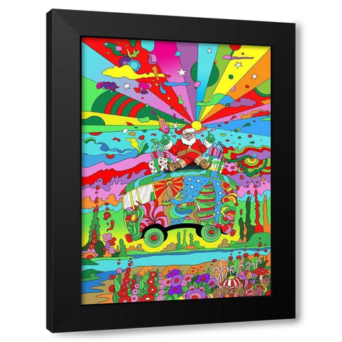 Santa Hippie Bus Black Modern Wood Framed Art Print by Green, Howie