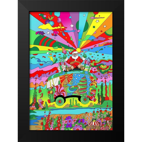 Santa Hippie Bus Black Modern Wood Framed Art Print by Green, Howie