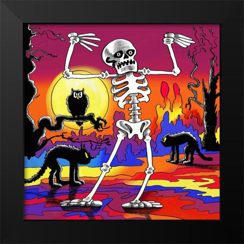 Skeleton Dance Black Modern Wood Framed Art Print by Green, Howie