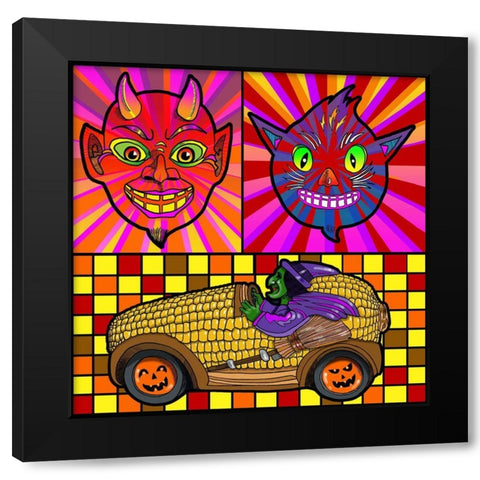 Devil Cat Witch Corn Cob Car Black Modern Wood Framed Art Print with Double Matting by Green, Howie