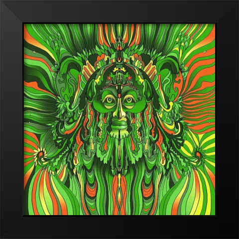 Pop Art Leaf Face Black Modern Wood Framed Art Print by Green, Howie