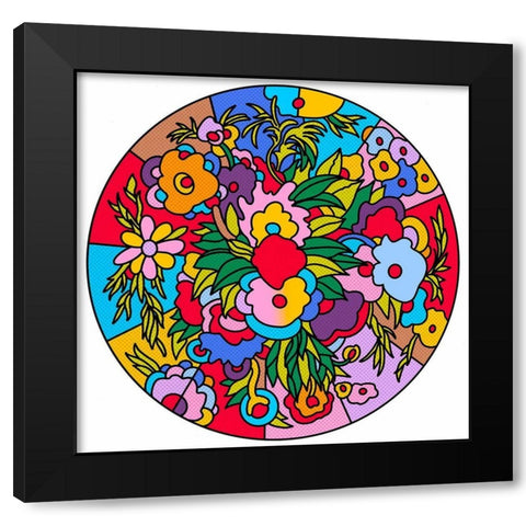 Circle Flowers 6201 Black Modern Wood Framed Art Print with Double Matting by Green, Howie