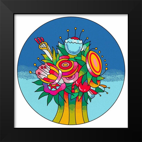 Circle Flowers 6202 Black Modern Wood Framed Art Print by Green, Howie