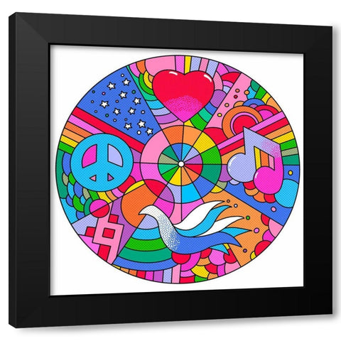 Circle Peace Love Music Black Modern Wood Framed Art Print with Double Matting by Green, Howie