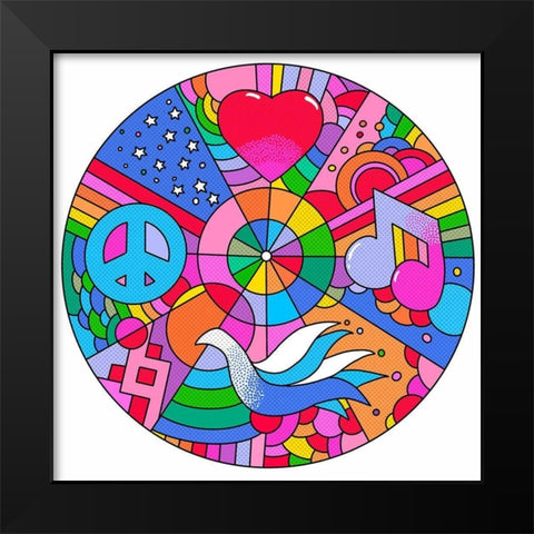 Circle Peace Love Music Black Modern Wood Framed Art Print by Green, Howie