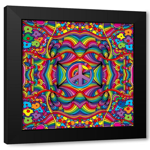 Swirls Peace Sign Pattern Black Modern Wood Framed Art Print by Green, Howie