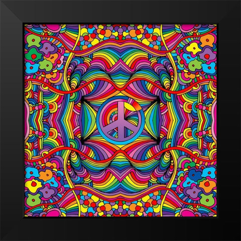 Swirls Peace Sign Pattern Black Modern Wood Framed Art Print by Green, Howie