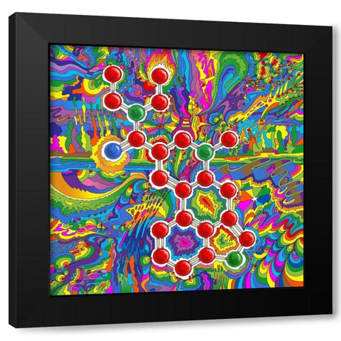 LSD Molecule Black Modern Wood Framed Art Print with Double Matting by Green, Howie