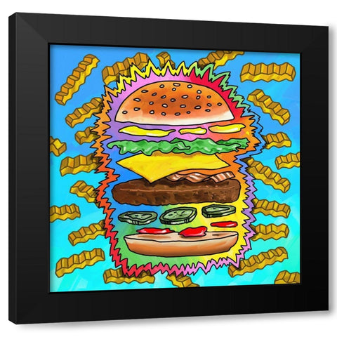 Hamburger With Fries Pop Art Black Modern Wood Framed Art Print by Green, Howie