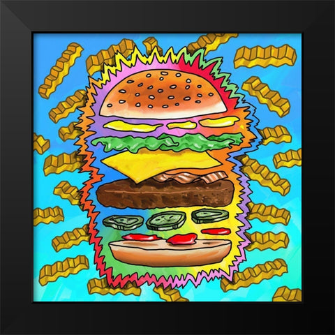 Hamburger With Fries Pop Art Black Modern Wood Framed Art Print by Green, Howie