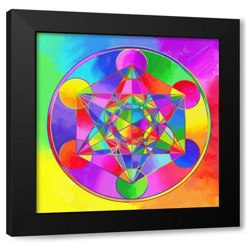 Sacred Geo Metarons Cube Black Modern Wood Framed Art Print by Green, Howie