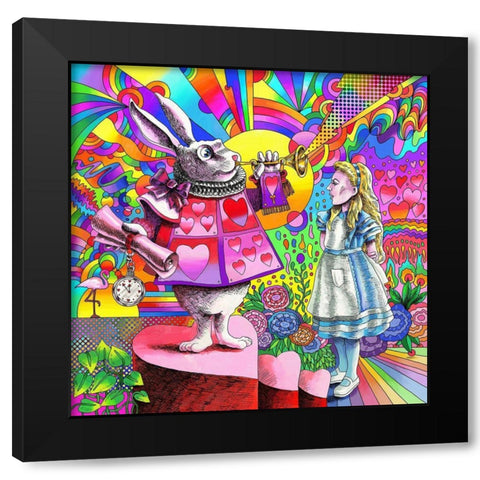 Alice and White Rabbit Black Modern Wood Framed Art Print with Double Matting by Green, Howie