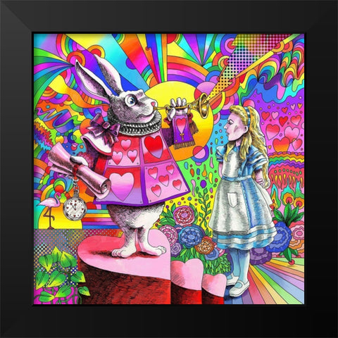 Alice and White Rabbit Black Modern Wood Framed Art Print by Green, Howie