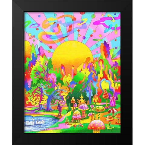 Swan Park Sunrise Black Modern Wood Framed Art Print by Green, Howie