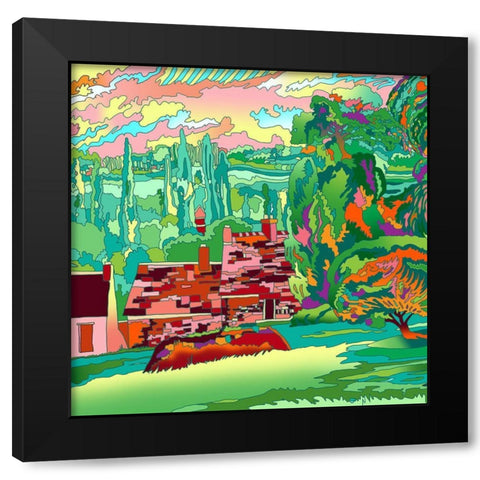 3 Cottages Landscape Black Modern Wood Framed Art Print by Green, Howie