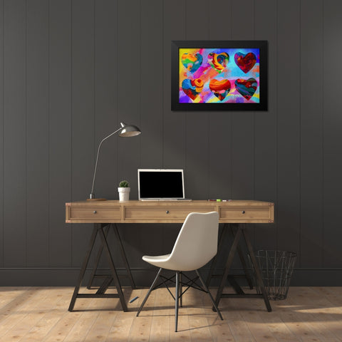 6 hearts Black Modern Wood Framed Art Print by Green, Howie