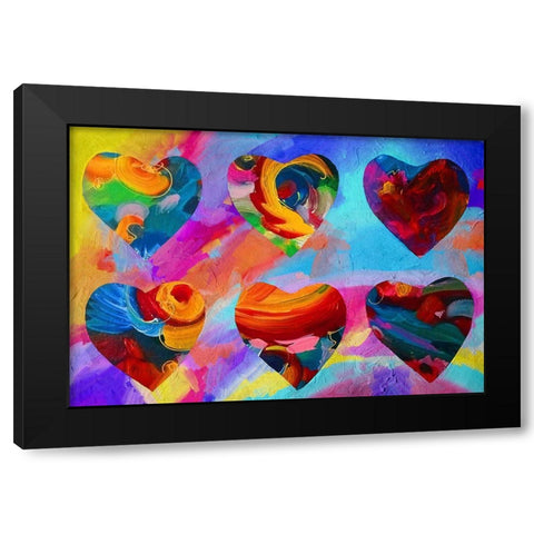 6 hearts Black Modern Wood Framed Art Print by Green, Howie