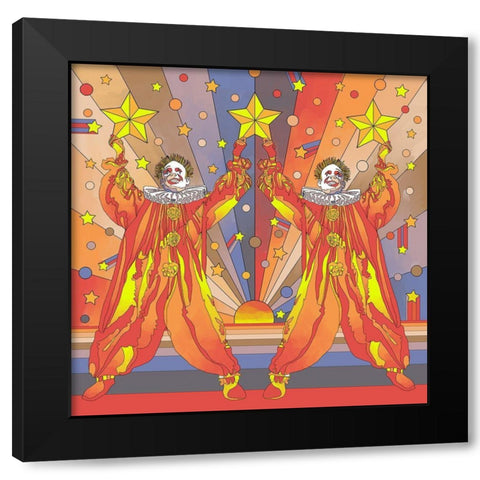 Clown-Duo Black Modern Wood Framed Art Print by Green, Howie