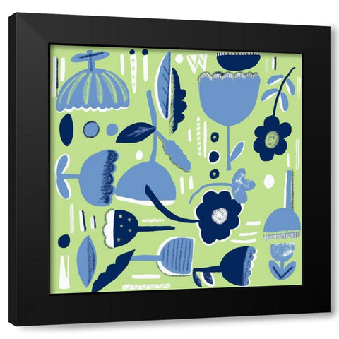 Blue Black Modern Wood Framed Art Print by HUE and MI and Sangita