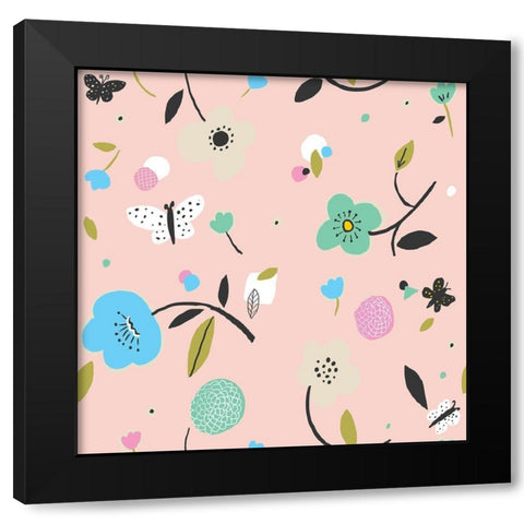 Cut Out Flowers Black Modern Wood Framed Art Print by HUE and MI and Sangita
