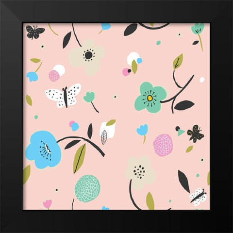 Cut Out Flowers Black Modern Wood Framed Art Print by HUE and MI and Sangita