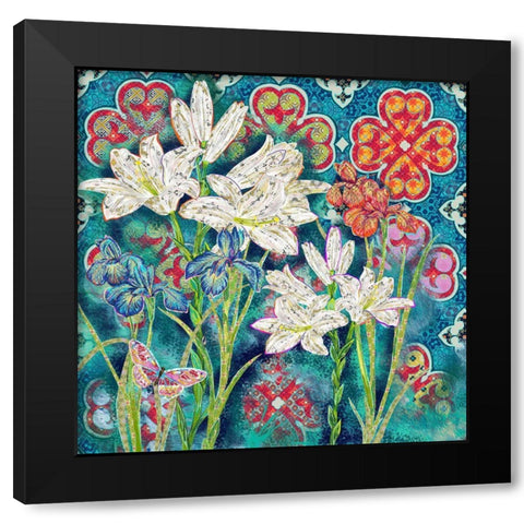 Floral 3 Black Modern Wood Framed Art Print with Double Matting by HUE and MI and Sangita